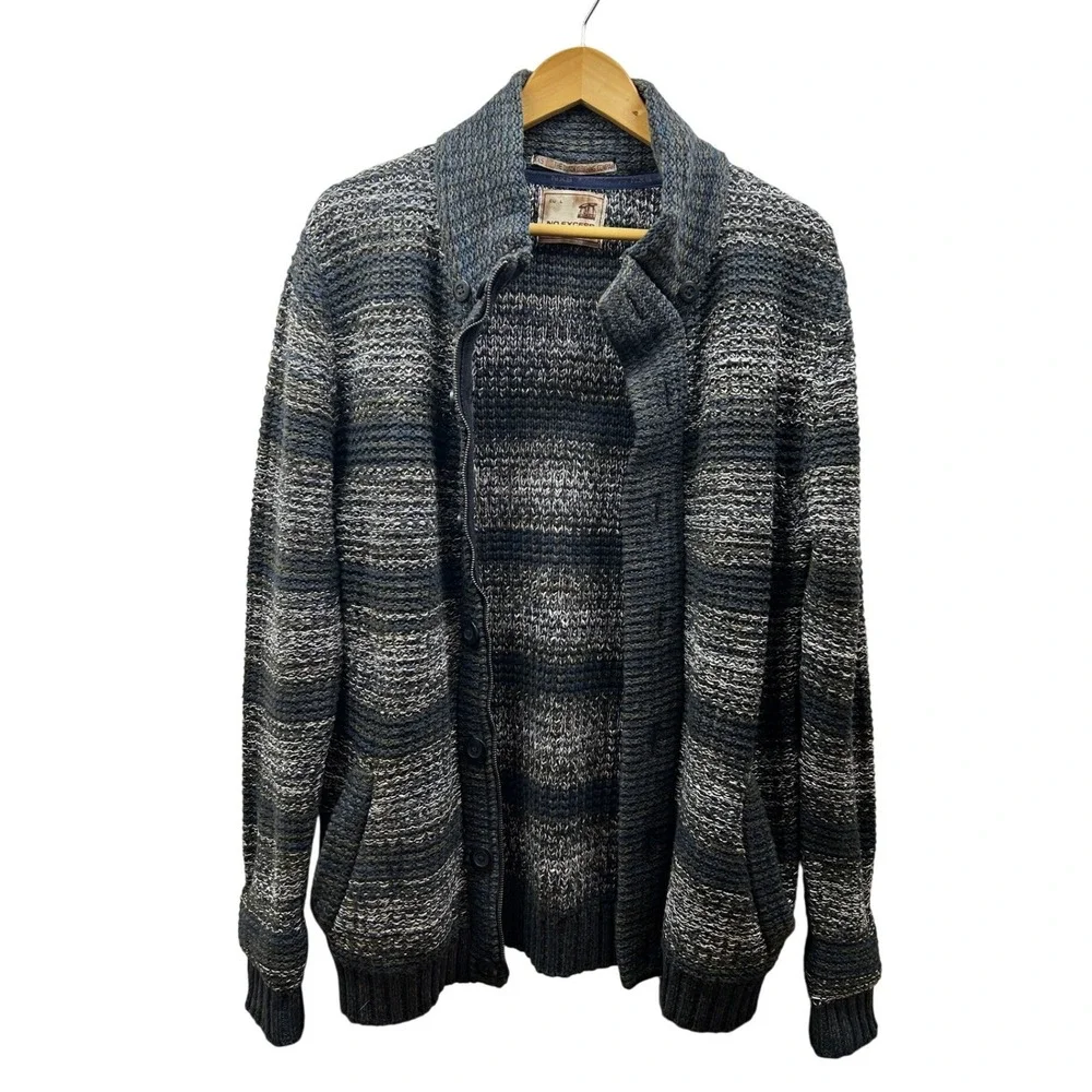 No Excess Knit Cardigan Men L Blue Gray Heavy Full-Zip Sweater 100% Cotton Dutch